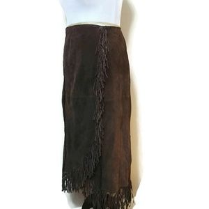 Leather Fringe Wrap Midi Skirt Handmade NWT